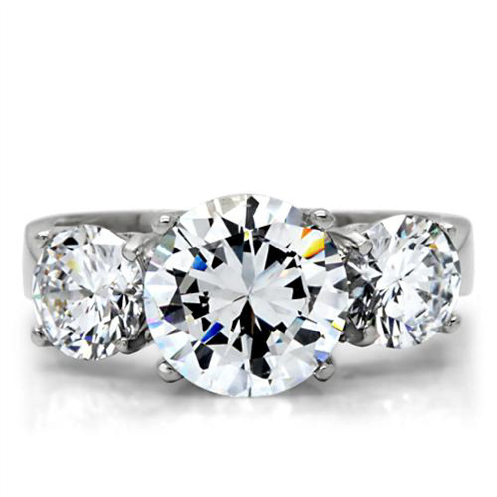 Womens Three Stone Zirconia Stainless Steel Anniversary Engagement Ring Size 5-10 Image 2