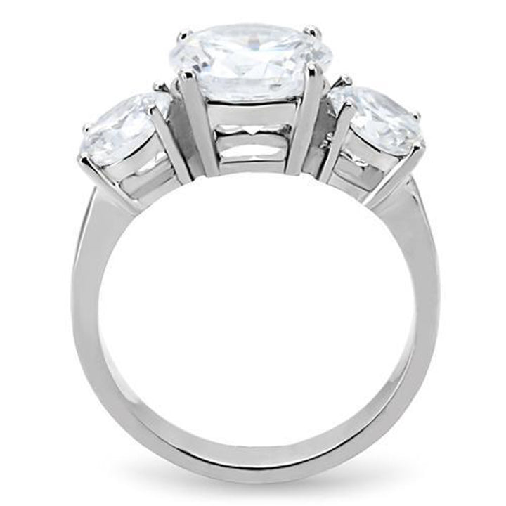 Womens Three Stone Zirconia Stainless Steel Anniversary Engagement Ring Size 5-10 Image 3