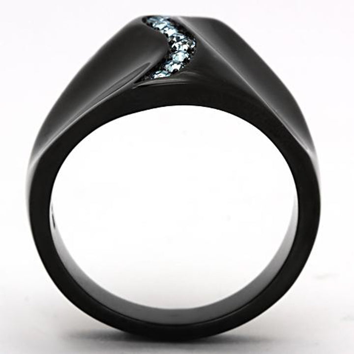 Womens Aquamarine Zirconia Black Stainless Steel Wide Band Fashion Ring Size 5-10 Image 3