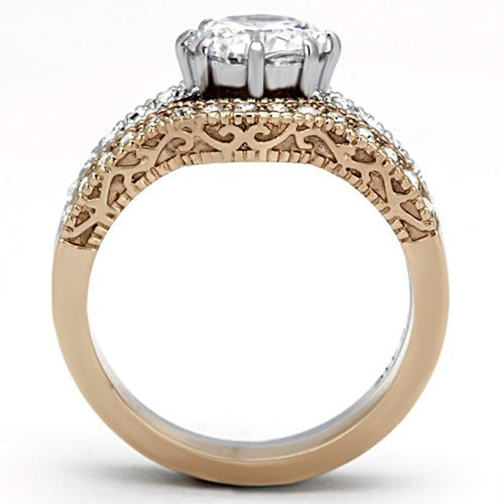 2.80 Ct Round Cut Zirconia Rose Gold Ip Stainless Steel Wedding Ring Set Size 5-10 Image 3