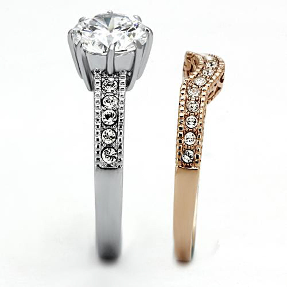 2.80 Ct Round Cut Zirconia Rose Gold Ip Stainless Steel Wedding Ring Set Size 5-10 Image 4