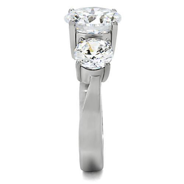 Womens Three Stone Zirconia Stainless Steel Anniversary Engagement Ring Size 5-10 Image 4