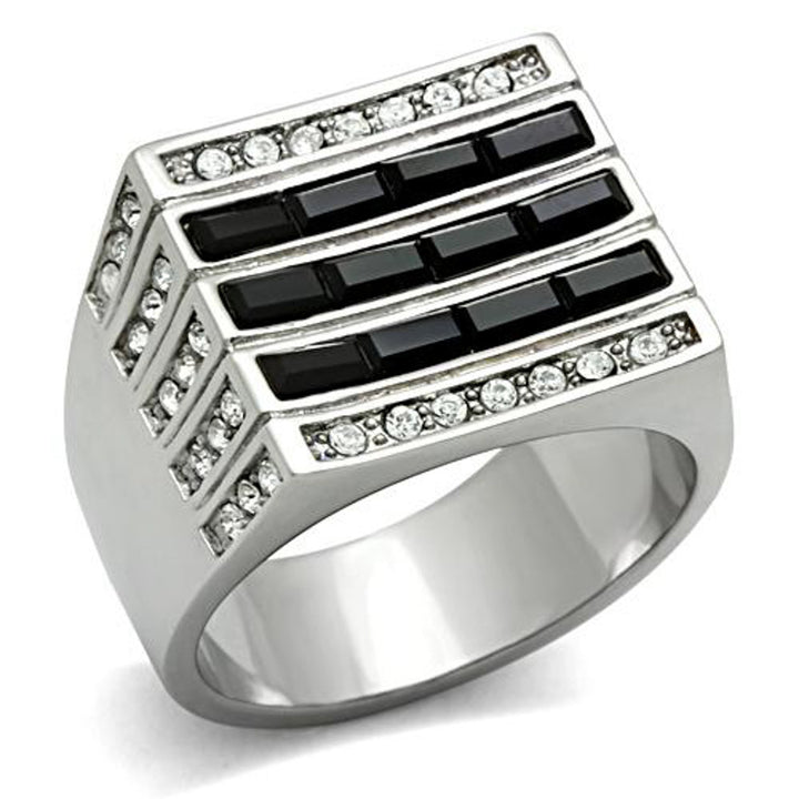 Mens 3.5 Ct Black and Clear Cubic Zirconia Silver Stainless Steel Ring Size 8-13 Image 1