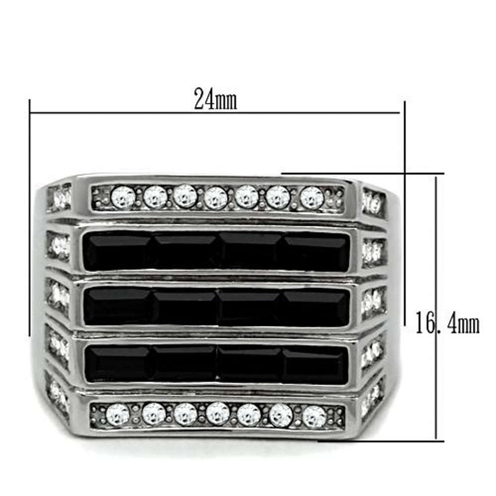 Mens 3.5 Ct Black and Clear Cubic Zirconia Silver Stainless Steel Ring Size 8-13 Image 2