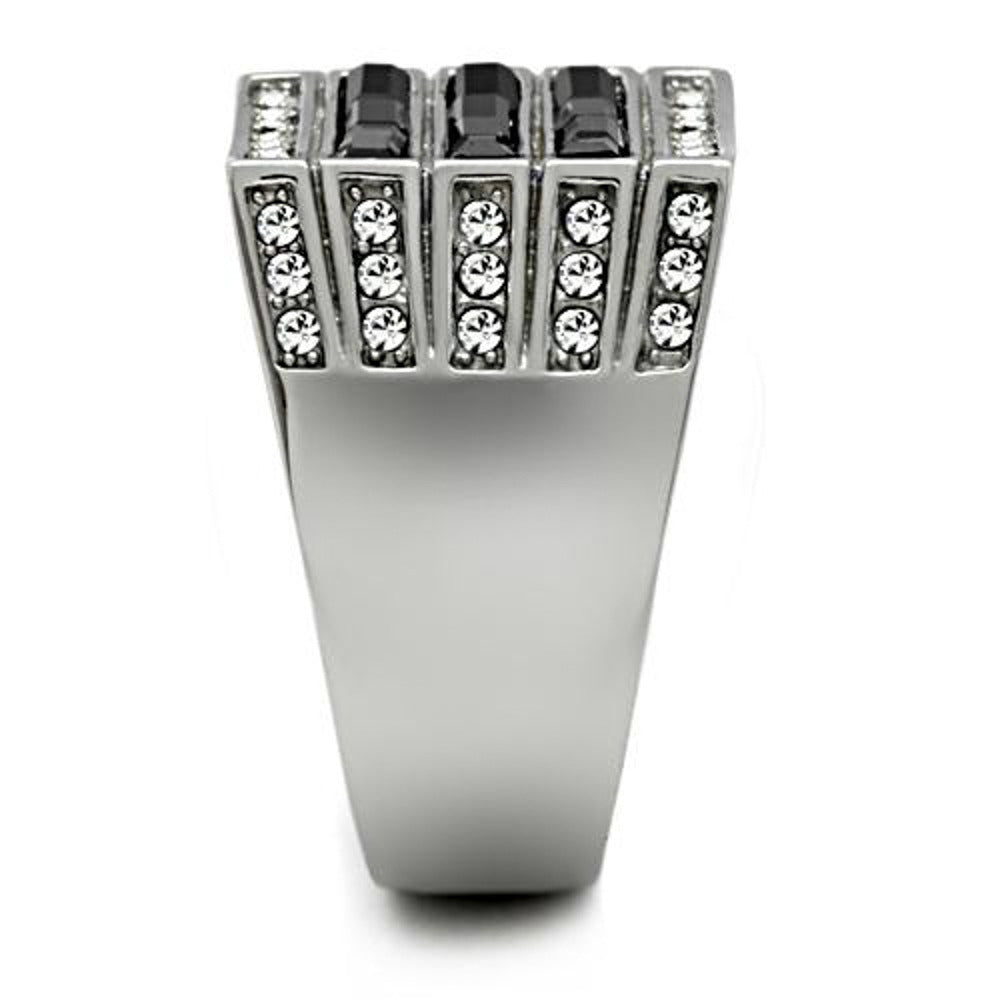 Mens 3.5 Ct Black and Clear Cubic Zirconia Silver Stainless Steel Ring Size 8-13 Image 4