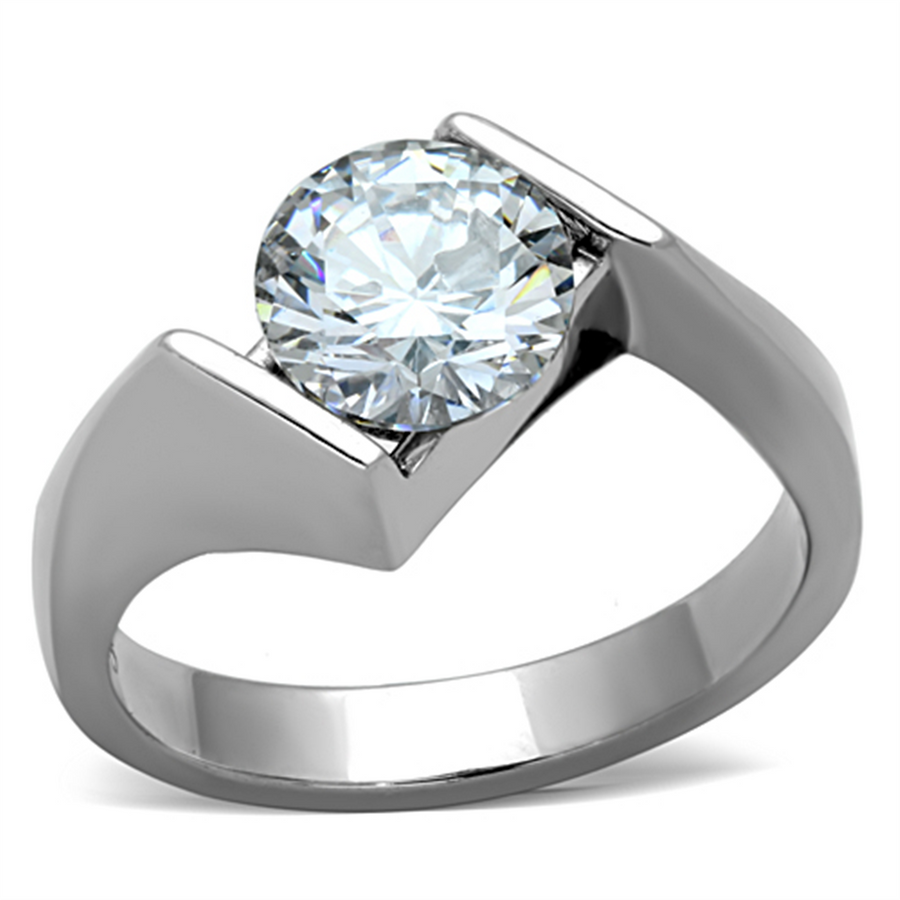2.04 Ct Round Cut Cubic Zirconia Stainless Steel Engagement Ring Women's Sz 5-10 Image 1