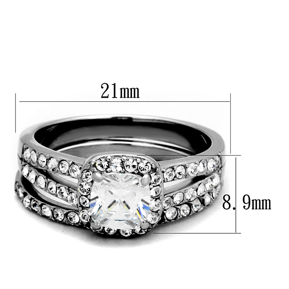 1.8 Ct Halo Princess Cut Cz Stainless Steel Wedding Ring Set Womens Size 5-10 Image 2