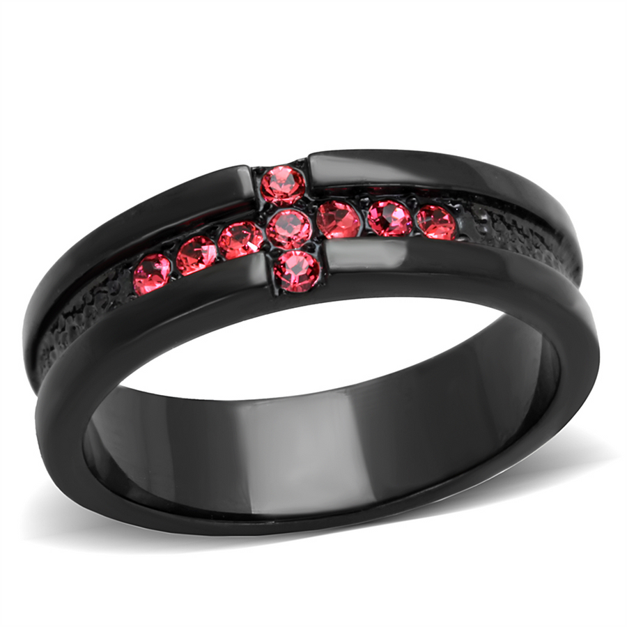 Stainless Steel Black Ion Plated Rose Crystal Cross Fashion Ring Women's Sz 5-10 Image 1