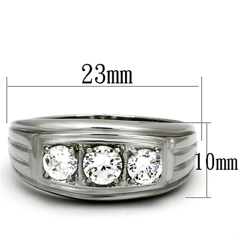 Mens Round Cut Simulated Diamond Silver Stainless Steel 316 Ring Sizes 8-13 Image 2