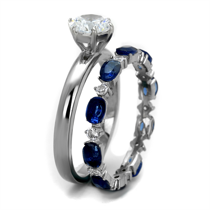 2.25 Ct Round Cut Clear and Blue Cz Stainless Steel Wedding Set Womens Size 5-10 Image 4