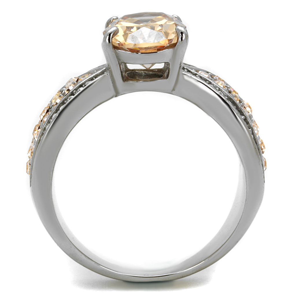 3.3 Ct Oval Cut Champagne Cz Stainless Steel Engagement Ring Womens Size 5-10 Image 3