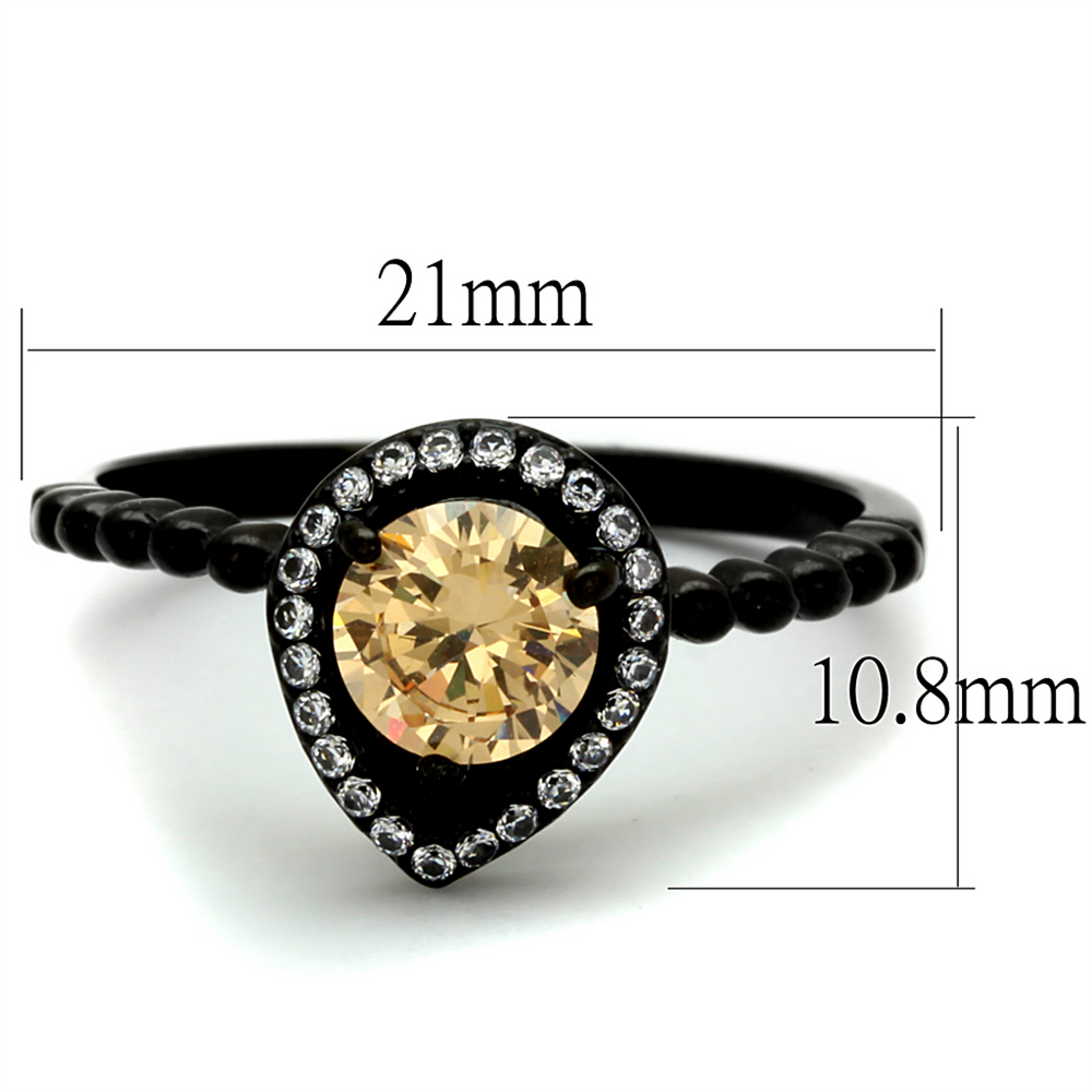.9 Ct Champagne Halo Cz Black Stainless Steel Engagement Ring Womens Sz 5-10 Image 2