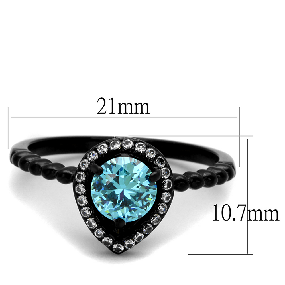 Womens .9 Ct Sea Blue Halo Cz Black Stainless Steel Engagement Ring Size 5-10 Image 2