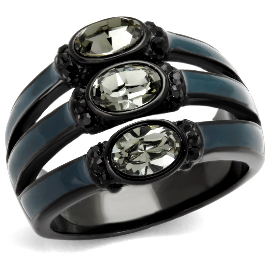 Black and Blue Ip Stainless Steel Black Diamond Crystal Fashion Ring Women Sz 5-10 Image 1