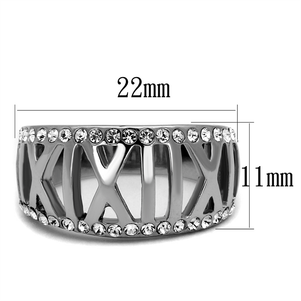 Stainless Steel Roman Numeral Crystal Anniversary Ring Band Womens Size 5-10 Image 2