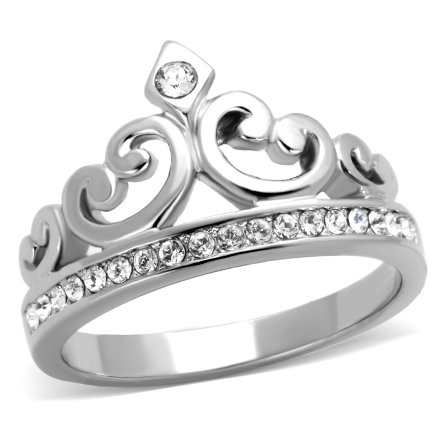 Princess Royalty Crystal Crown Silver Stainless Steel Fashion Ring Womens 5-10 Image 1
