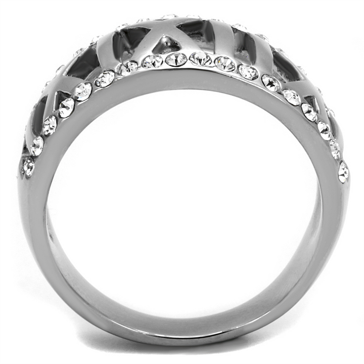 Stainless Steel Roman Numeral Crystal Anniversary Ring Band Womens Size 5-10 Image 3