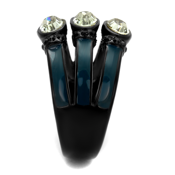 Black and Blue Ip Stainless Steel Black Diamond Crystal Fashion Ring Women Sz 5-10 Image 4