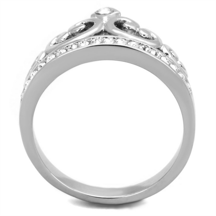 Princess Royalty Crystal Crown Silver Stainless Steel Fashion Ring Womens 5-10 Image 3