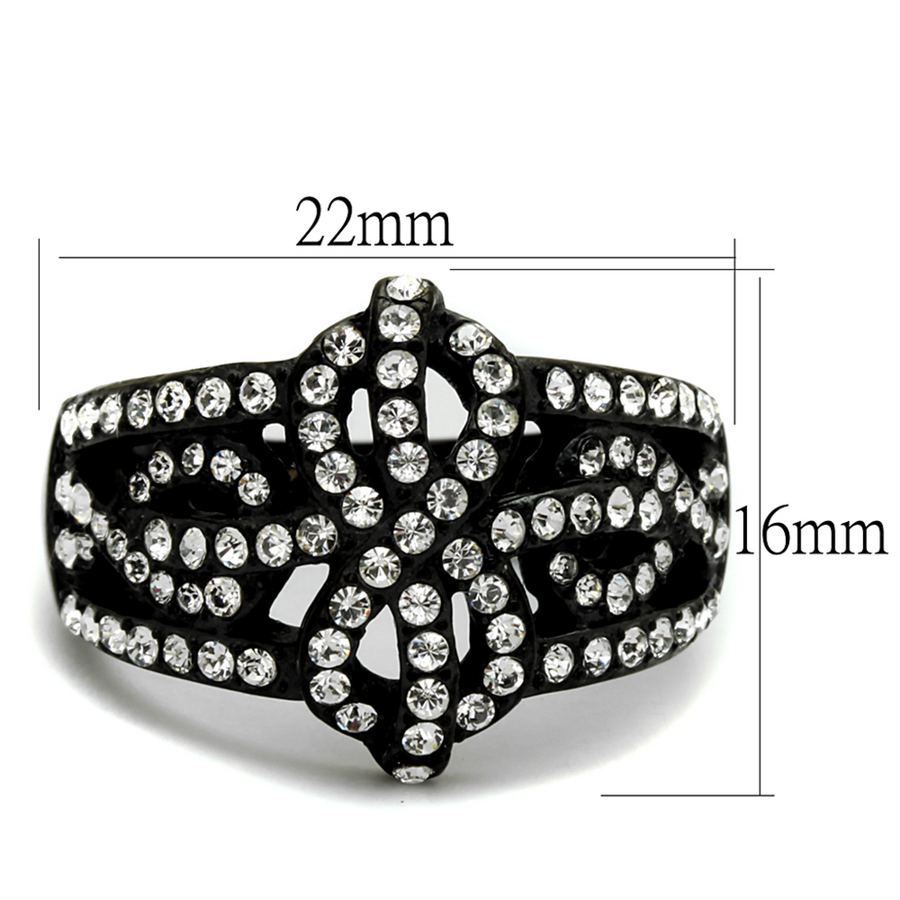 Stainless Steel Black Ion Plated Bow Design Crystal Fashion Ring Womens Sz 5-10 Image 2