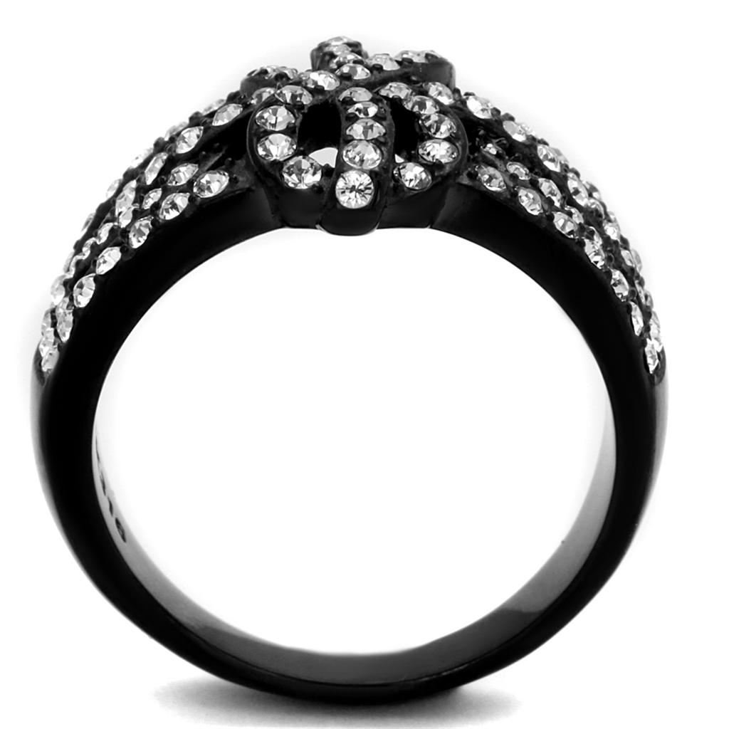 Stainless Steel Black Ion Plated Bow Design Crystal Fashion Ring Womens Sz 5-10 Image 3