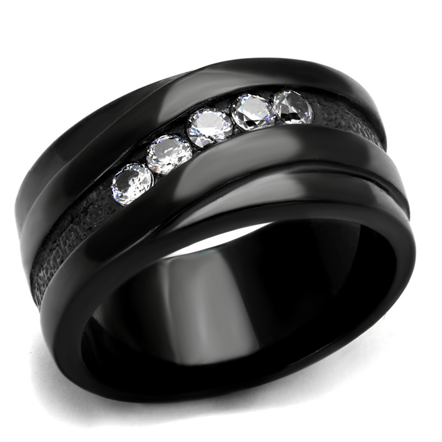 Stainless Steel Black Ion Plated Cubic Zirconia Fashion Ring Band Womens Sz 5-10 Image 1