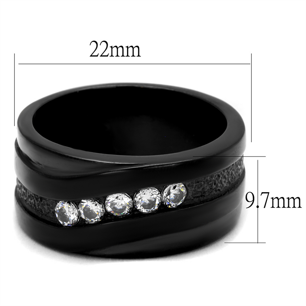 Stainless Steel Black Ion Plated Cubic Zirconia Fashion Ring Band Womens Sz 5-10 Image 2