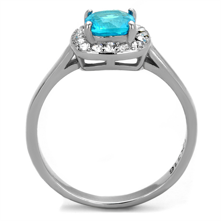 Womens .92 Ct Cushion Cut Sea Blue Cz Stainless Steel Halo Engagement Ring 5-10 Image 3