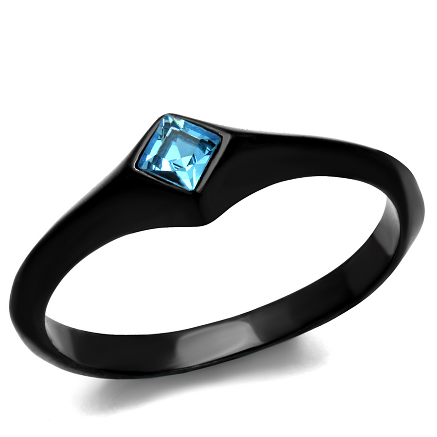 Womens Princess Cut Sea Blue Cz Stainless Steel Black Engagement Ring Size 5-10 Image 1