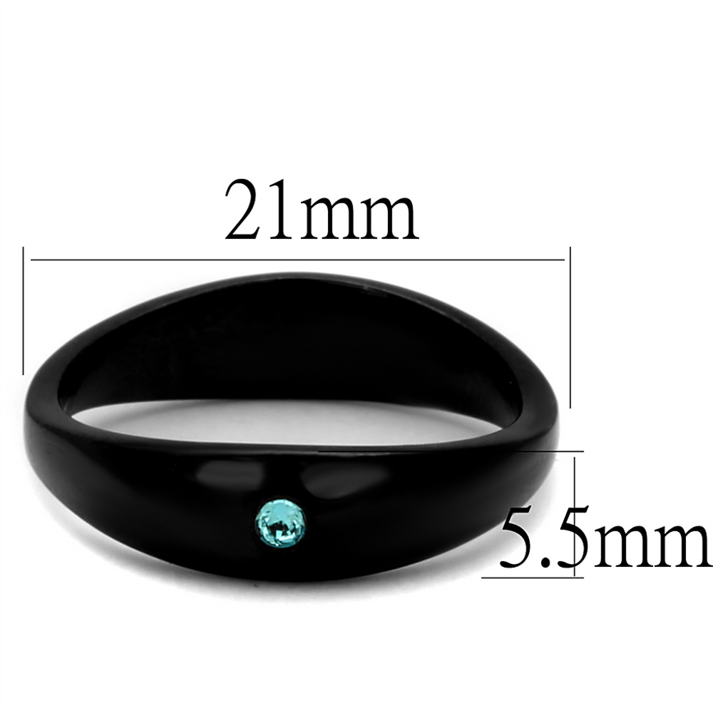 Womens Round Light Sapphire Crystal Stainless Steel Black Fashion Ring Sz 5-10 Image 2