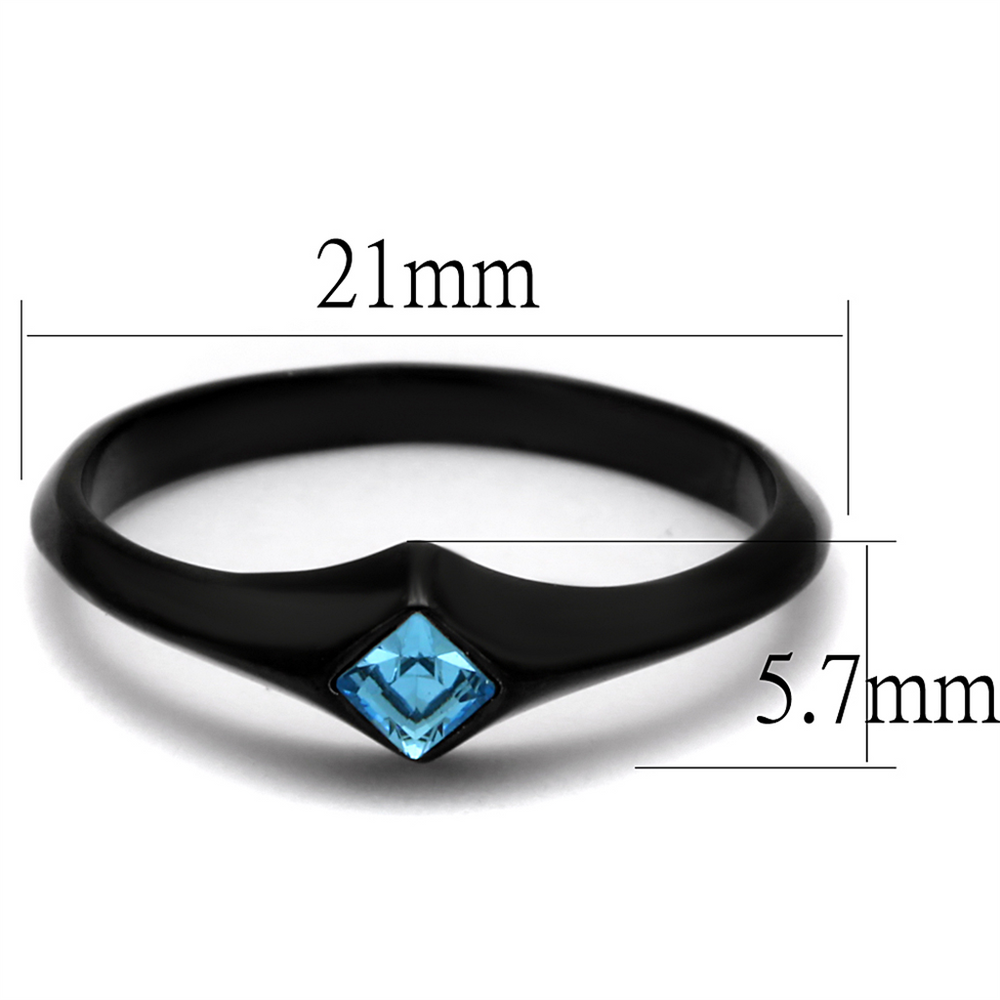 Womens Princess Cut Sea Blue Cz Stainless Steel Black Engagement Ring Size 5-10 Image 2