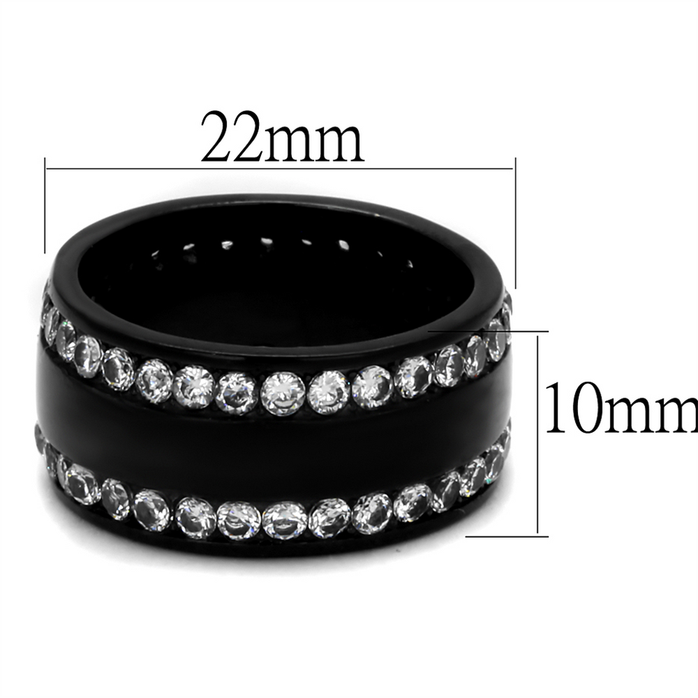 Womens Double Lined Clear Cubic Zirconia Black Stainless Steel Wide Band Ring Image 2