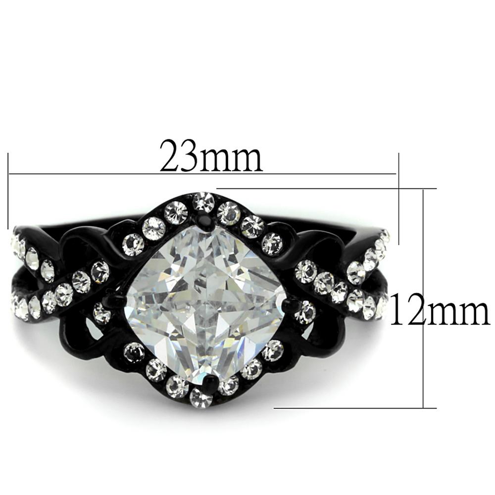 2.28 Ct Cushion Cut Cz Stainless Steel Black Engagement Ring Womens Size 5-10 Image 2
