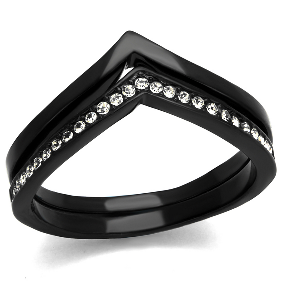 2 Piece Interchangeable Black Stainless Steel Crystal Fashion Ring Women's 5-10 Image 1