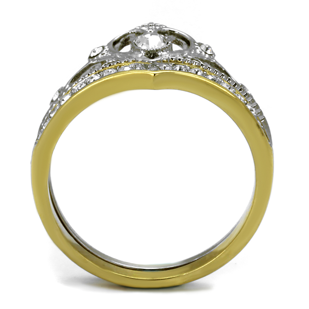 2 Tone Princess Royalty Crystal Crown Stainless Steel Wedding Ring Set Size 5-10 Image 3