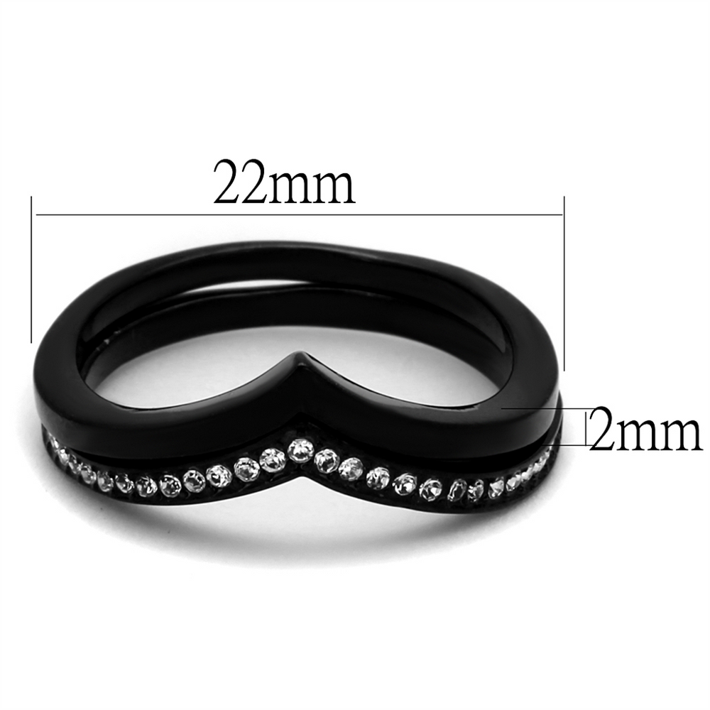 2 Piece Interchangeable Black Stainless Steel Crystal Fashion Ring Womens 5-10 Image 2