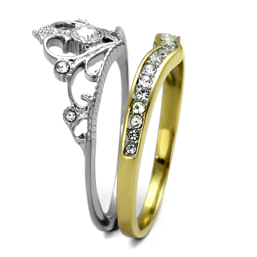 2 Tone Princess Royalty Crystal Crown Stainless Steel Wedding Ring Set Size 5-10 Image 4