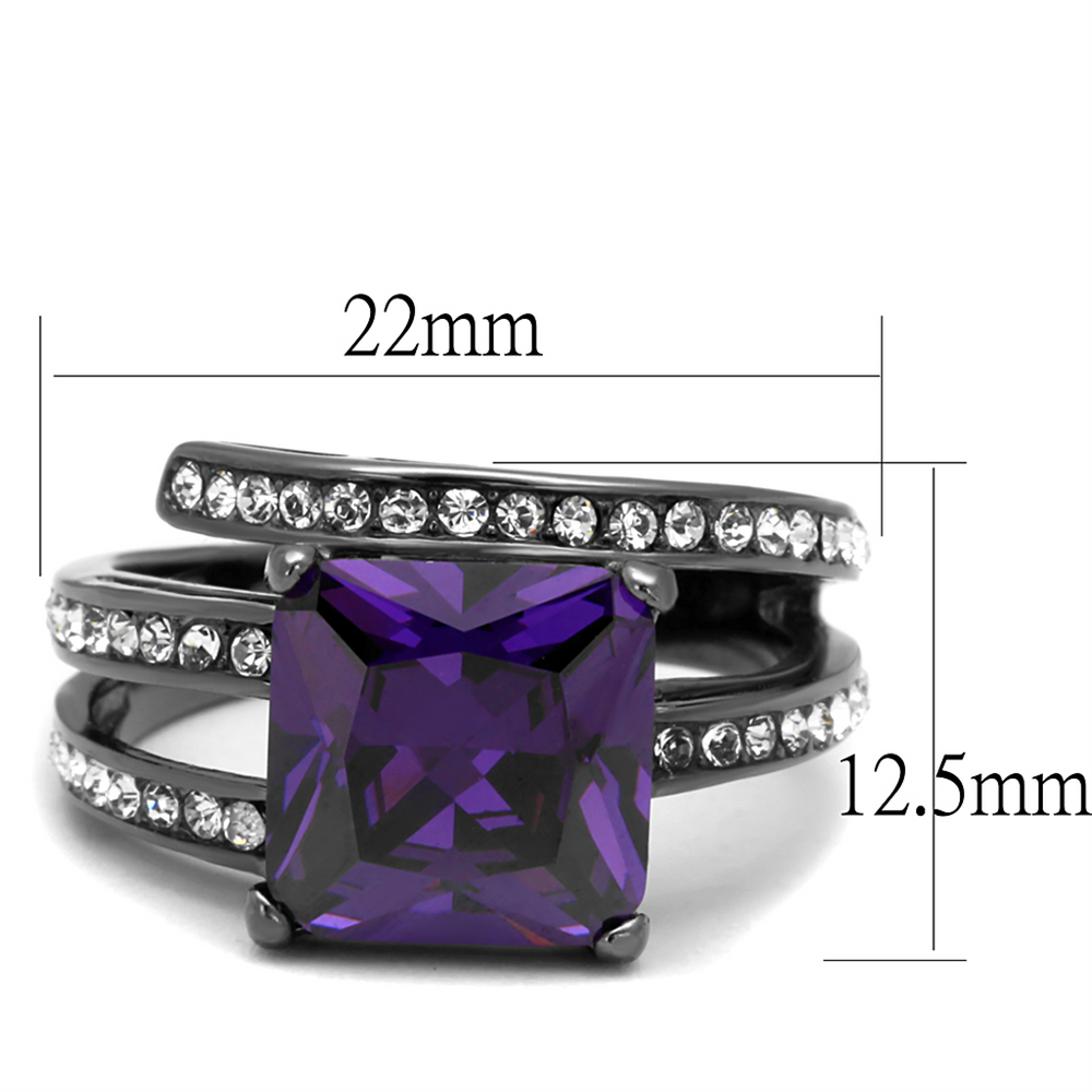 6.85Ct Princess Cut Amethyst Zirconia Light Black Plated Cocktail Ring Size 5-10 Image 2