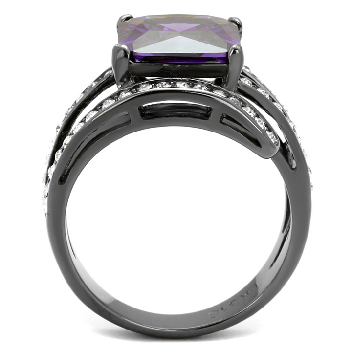 6.85Ct Princess Cut Amethyst Zirconia Light Black Plated Cocktail Ring Size 5-10 Image 3
