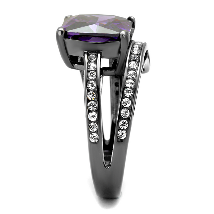 6.85Ct Princess Cut Amethyst Zirconia Light Black Plated Cocktail Ring Size 5-10 Image 4