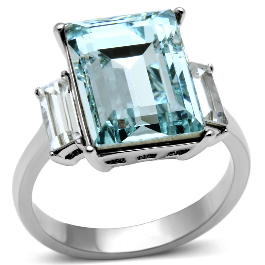 Womens 10.6 Ct Radiant Cut Sea Blue Crystal Stainless Steel Engagement Ring Image 1