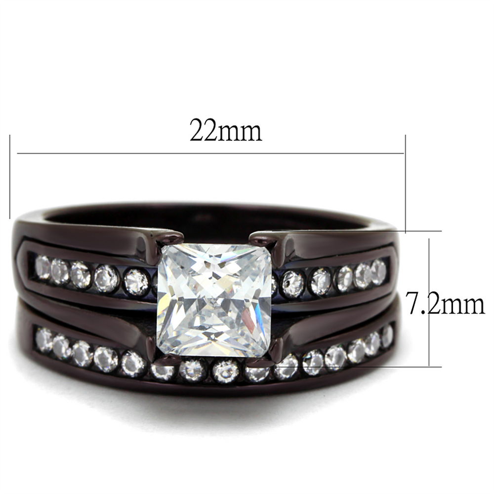 2.10 Ct Princess Cut Zirconia Brown Stainless Steel Wedding Ring Set Womens 5-10 Image 2