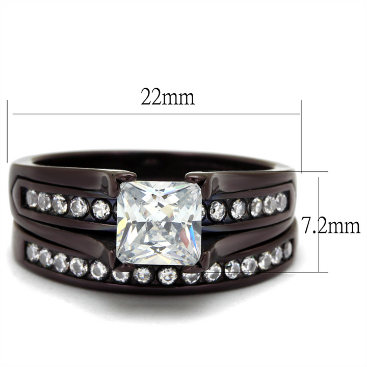 2.10 Ct Princess Cut Zirconia Brown Stainless Steel Wedding Ring Set Womens 5-10 Image 2