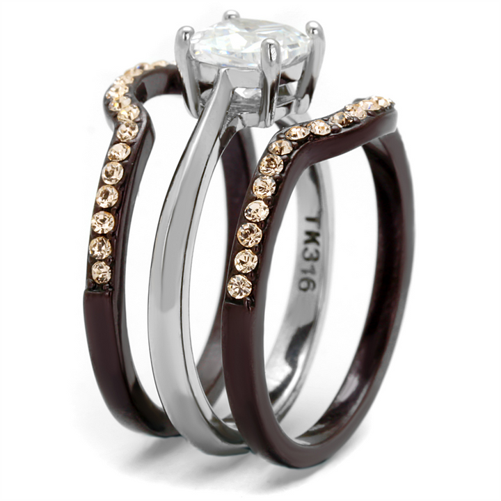 1.85 Ct Cushion Cut Cz Brown Stainless Steel Wedding Ring Set Womens Size 5-10 Image 4