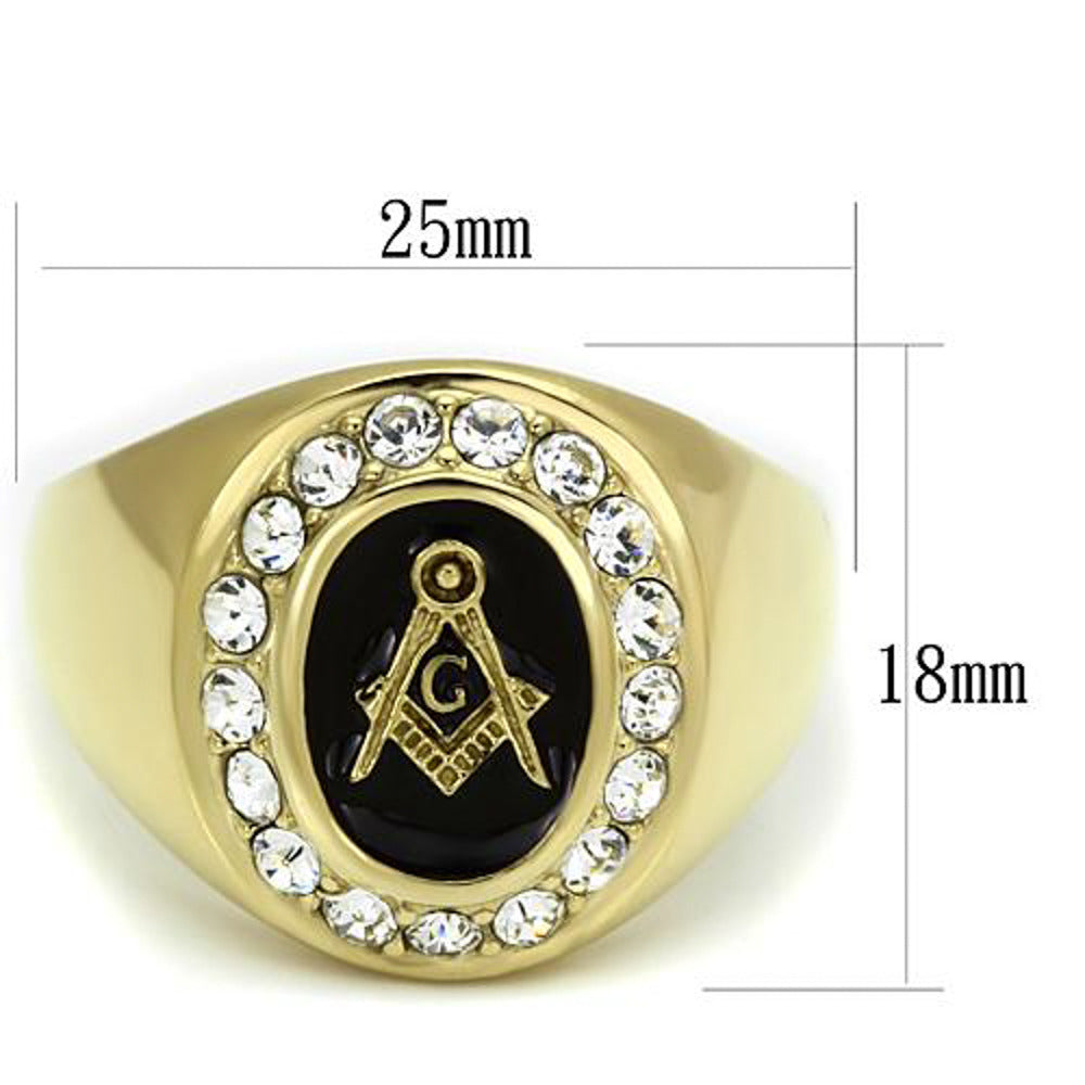 Mens Stainless Steel 14K Gold I.P. Crystal Masonic Freemason Ring Band Sz 8-13 Image 2