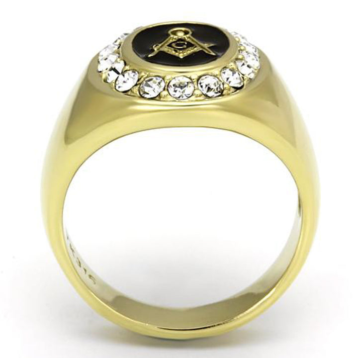 Mens Stainless Steel 14K Gold I.P. Crystal Masonic Freemason Ring Band Sz 8-13 Image 3