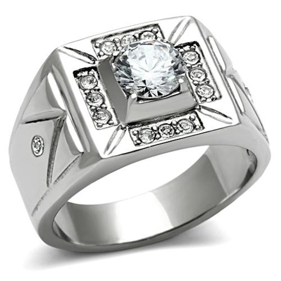 Men's 1.24 Ct Round Cut Simulated Diamond Silver Stainless Steel Ring Sizes 8-13 Image 1