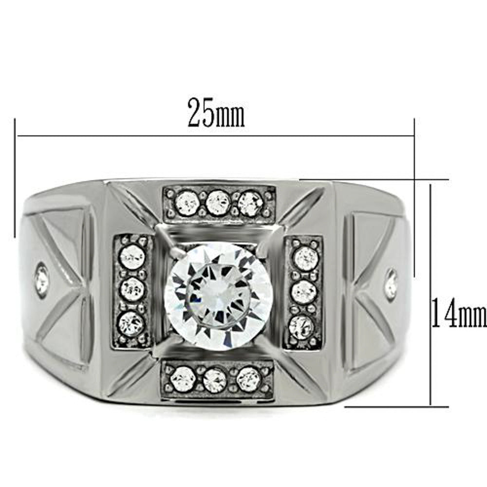 Mens 1.24 Ct Round Cut Simulated Diamond Silver Stainless Steel Ring Sizes 8-13 Image 2