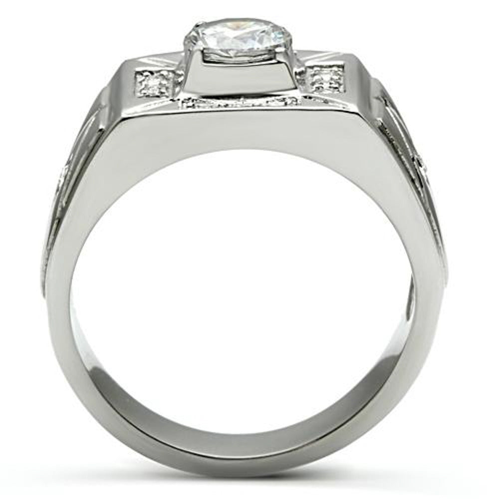 Mens 1.24 Ct Round Cut Simulated Diamond Silver Stainless Steel Ring Sizes 8-13 Image 3