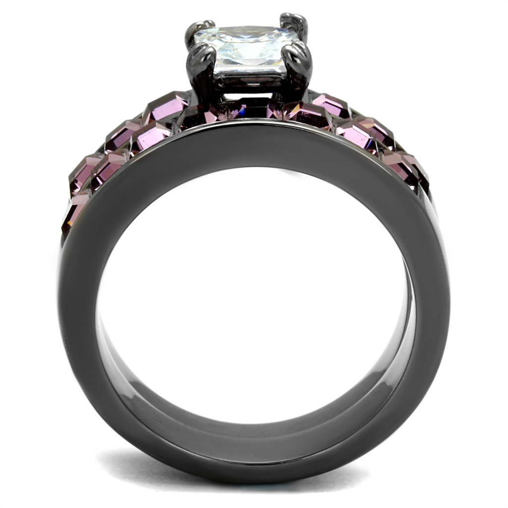 Womens 3.75 Ct Princess Cut Aaa Cz Light Black Stainless Steel Wedding Ring Set Image 3